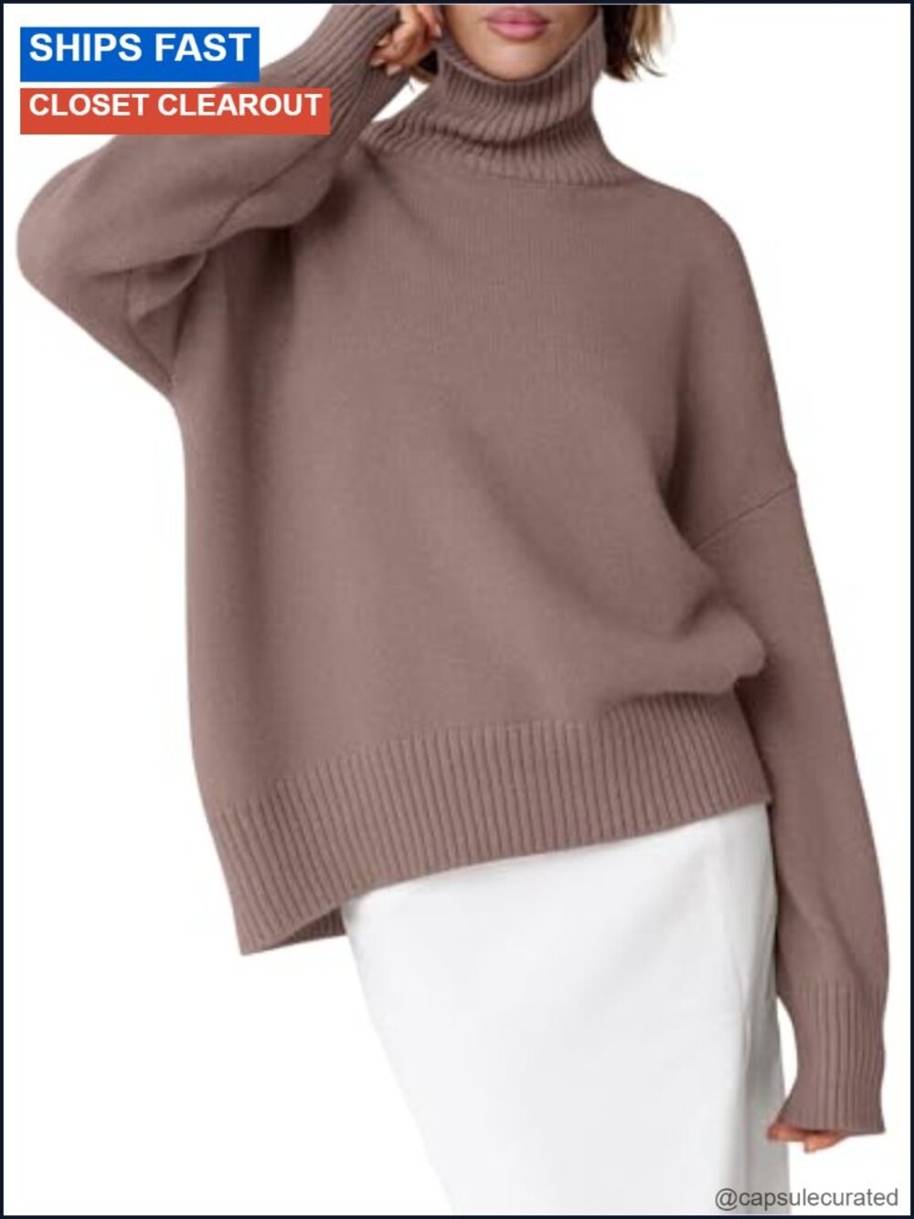 Women's Oversized Turtleneck Long Sleeve Knit Sweater Pullover
